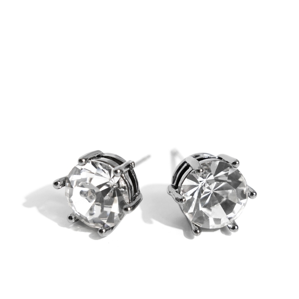 Elegant Silver Stud Earrings PREORDER Forceful Facets - Black Gunmetal White Gem